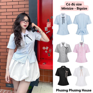 Áo Sơ Mi Chiết Eo Buộc Nơ Minisize Bigsize Tặng Ghim Nơ Phương Phương House Nữ Women Top A09