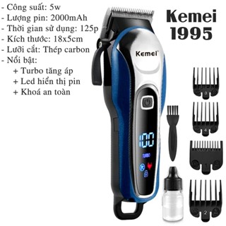 Tông đơ cắt tóc chuyên nghiệp Kemei KM -1995- pin 2000mAH- Lưỡi cắt sắc và khỏe LCD hiển thị Pin - KM 1995