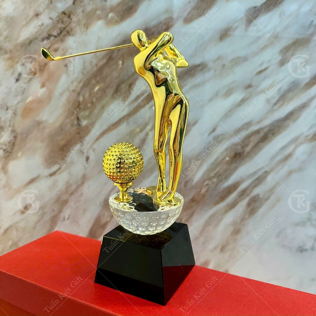 Cúp pha lê Golf Mạ vàng,In ấn LOGO theo yêu cầu