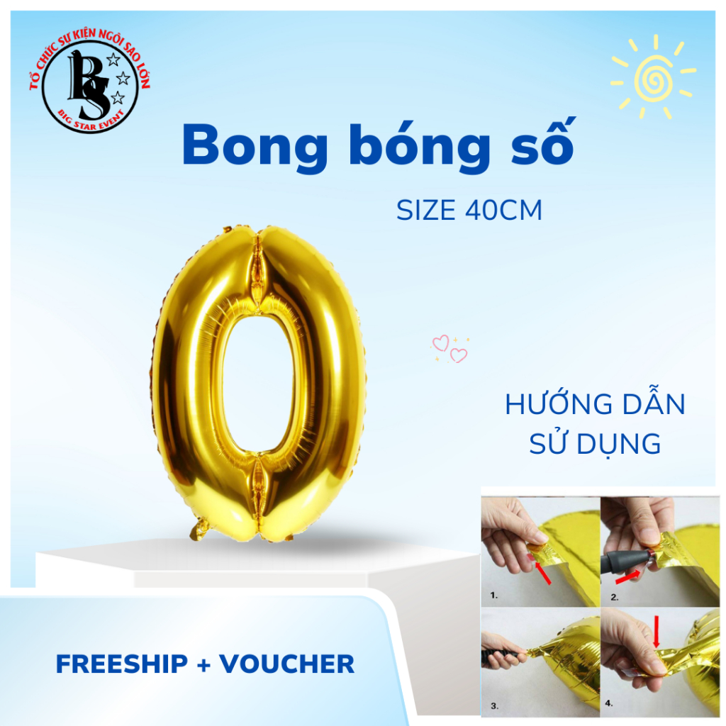 [Freeship + Voucher] Bóng số 0  size nhỏ 16 inch vàng đồng size nhỏ 40cm