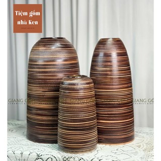  Bình Hoa Dáng Chuông Vân Ganh Thổ Cẩm cắm cành đào  mận  tuyết mai siêu mộc mạc nhà KEN 