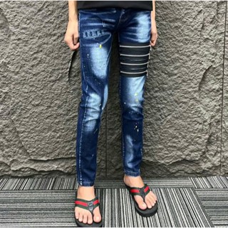 Quần jean nam xanh DSQ cao cấp phối 4 khoá kéo vẩy sơn mẫu mới trẻ trung sang trọng