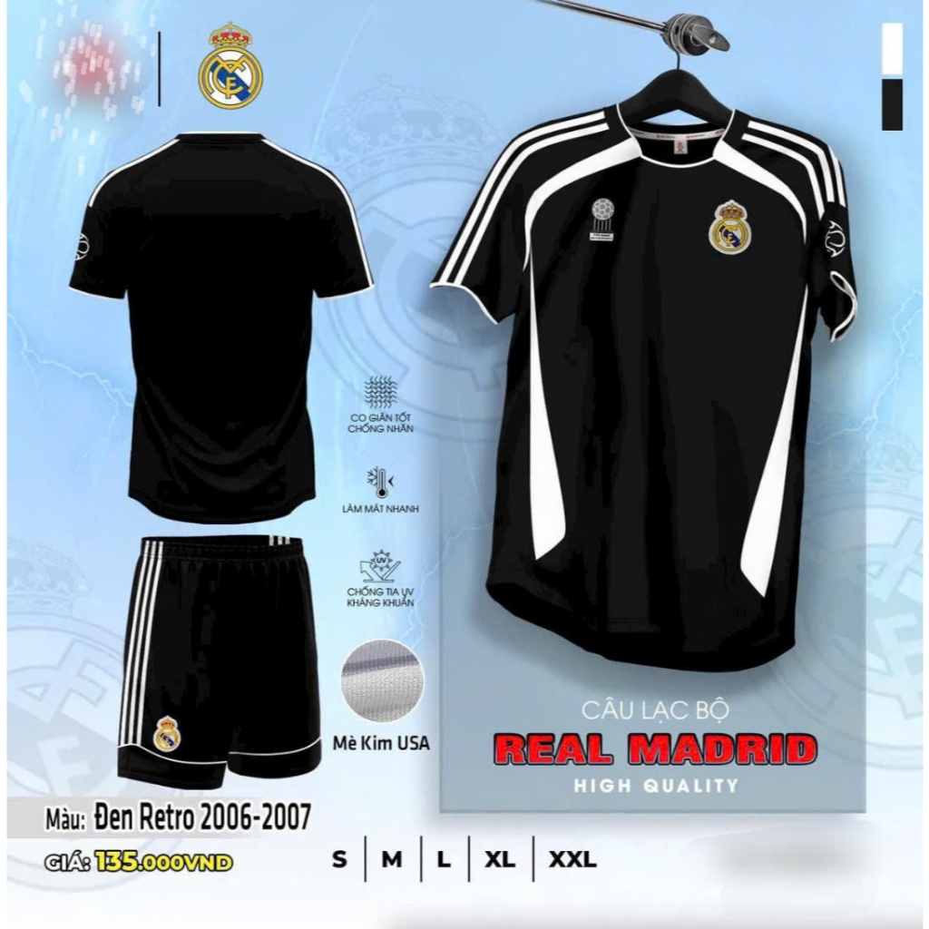 Bộ Đồ Đá Banh CLB Real ĐEN 2024