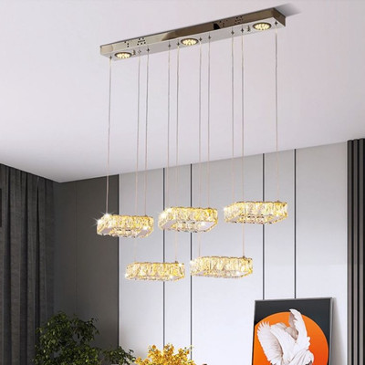 Đèn thả MONSKY UNA pha lê 5 vòng ngang hiện đại sang trọng 3 chế độ ánh sáng