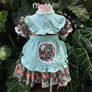 Set váy bé gái NHULII Váy yếm thắt nơ siêu phẩm họa tiết nàng thơ 9 đến 15 kg NI077