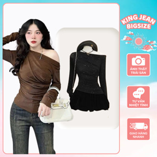 Áo Thun Nhũ Lấp Lánh Lệch Vai Nhún Sườn Tay Dài Bigsize 55-85kg Chất Thun Bắp Ánh Kim Bling Loại 1 Co Giãn Mềm Mịn AT300