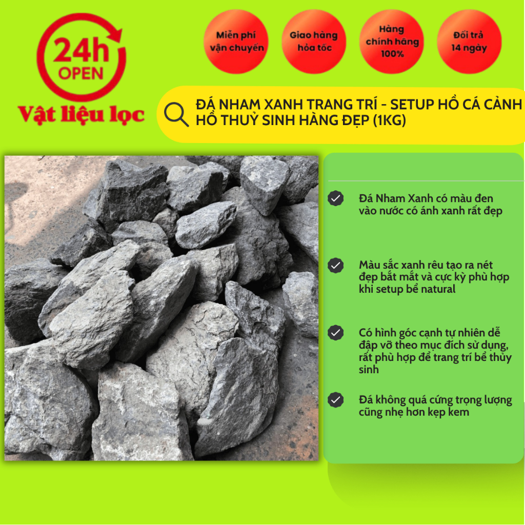 Đá Nham Xanh Trang Trí - Setup Hồ Cá Cảnh, Hồ Thuỷ Sinh Hàng Đẹp (1KG)
