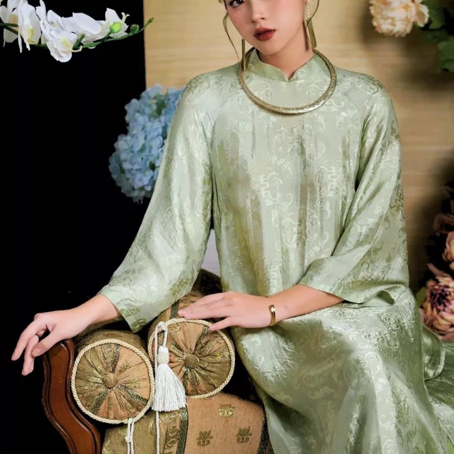 Áo Dài Gấm Thọ Dơi - Áo Dài Bảo Phương, áo dài cách tân dáng suông dễ mặc