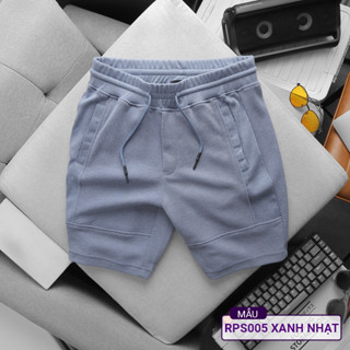  Quần đùi nam Quần thun nam ngắn đẹp cotton màu xanh nhạt có túi sau dây kéo RIOOSHOP 