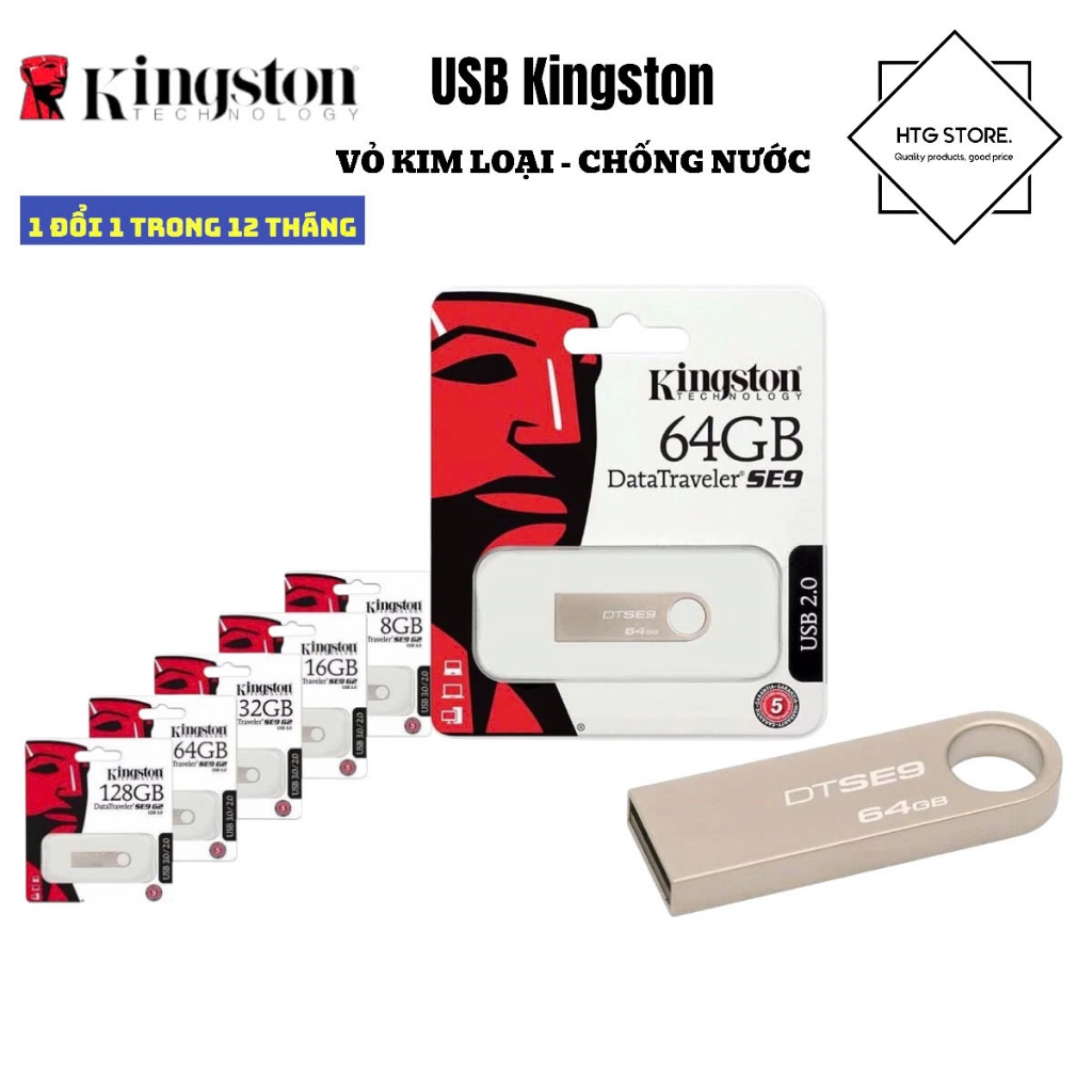 USB Kingston SE9 Chính Hãng - Vỏ Kim Loại Siêu Bền, Chống Nước - Đủ Dung Lượng 8GB đến 128GB - Bảo Hành 1 Năm