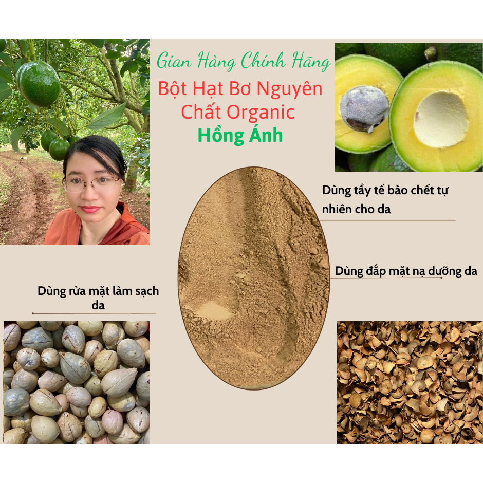 Bột hạt bơ hữu cơ dùng rửa mặt, tẩy tế bào chết 100g