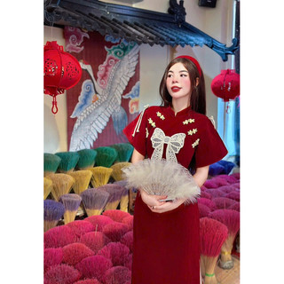 (bigsize 60-90kg ) ĐẦM NHUNG ÁO DÀI XẺ TÀ NƠ BIGSIZE - ảnh thật