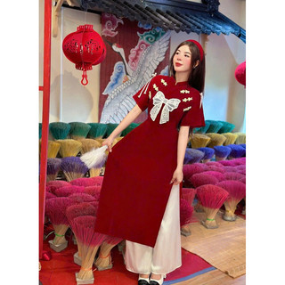 (bigsize 60-90kg ) ĐẦM NHUNG ÁO DÀI XẺ TÀ NƠ BIGSIZE - ảnh thật