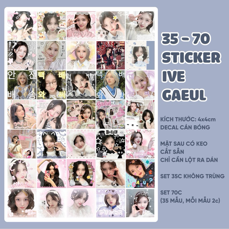 SET 35 Sticker niêm phong IVE GAEUL • Hình dán IVE Gaeul kích thước 4x4cm cắt rời sẵn