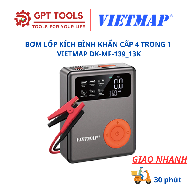 Bơm Lốp Kích Bình Ô Tô 4 Trong 1 Vietmap DK-MF139 - Hàng Chính Hãng - Bảo Hành 12 Tháng