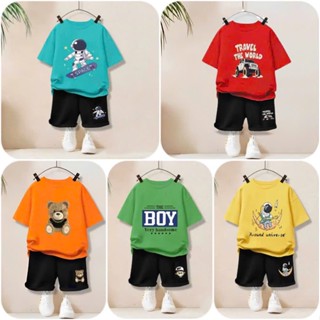 Combo 5 bộ áo cộc quần cộc cho bé trai in hình dễ thương chất cotton size 10-55kg