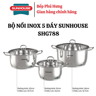 Bộ nồi inox 5 đáy 3 món vung kính Sunhouse SHG788 - Hàng chính hãng