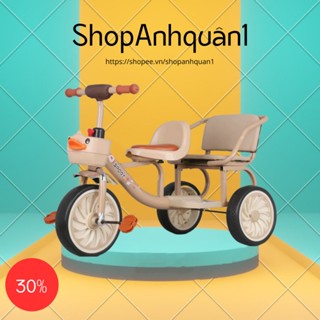 Xe đạp xích lô cho bé hình con Vịt 2 chỗ ngồi cho bé lót da có giỏ đồ cho bé siêu xinh.
