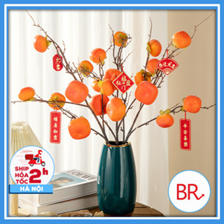 [HÀNG ĐẸP] Cành quả hồng giả 7 quả 90cm trang trí Tết 2025 - Cành hoa giả, đào đông decor nhà cửa cao cấp loại 1 tài lộc