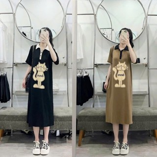 Đầm suông dài , váy suông bầu chất cotton Gemmy House in hình Puss cổ đức