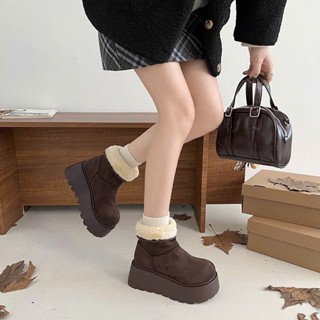   Đi 2 kiểu - không khóa  Giày Boot Nữ Đi Tuyết Cổ Cao Lót Lông Đi 2 Kiểu Đế 7 Phân Boot da lộn cổ lông cừu 