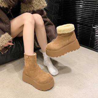 (Đi 2 kiểu) Giày Boot Nữ Đi Tuyết Cổ Cao Lót Lông Đi 2 Kiểu Đế 7 Phân, Boot da lộn cổ lông cừu,