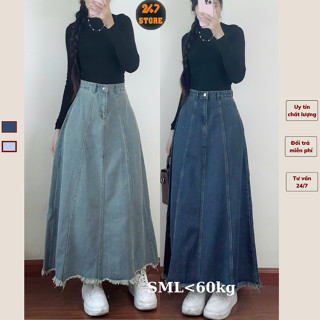 Chân váy jeans dáng dài Chân Váy Bò midi gấu tua rua đi học đi làm cá tính có bigsz 247store official