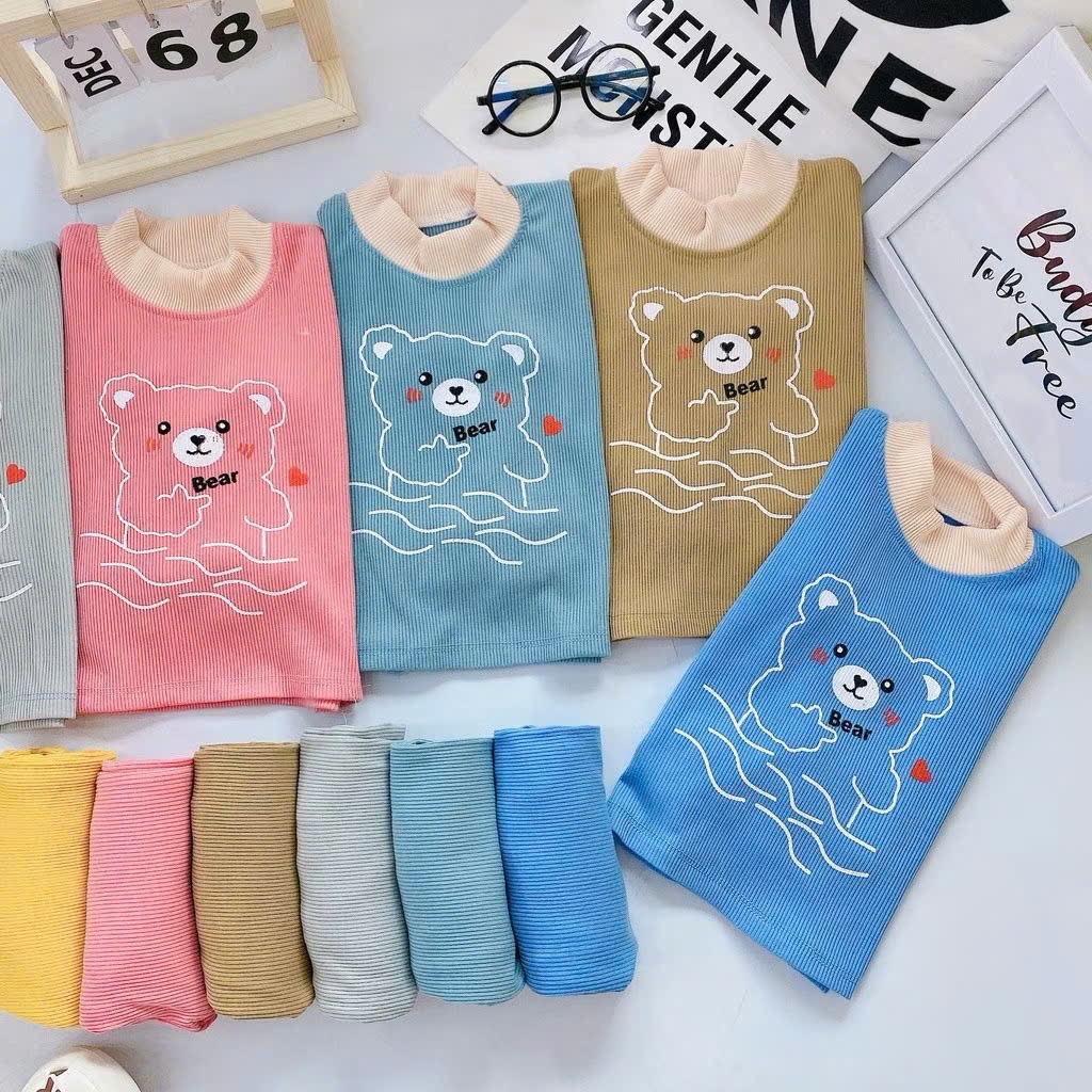 Combo 3-5 bộ quần áo dài tay vải gân tăm có cổ 3p mặc ấm cho bé thu đông(5-15kg)