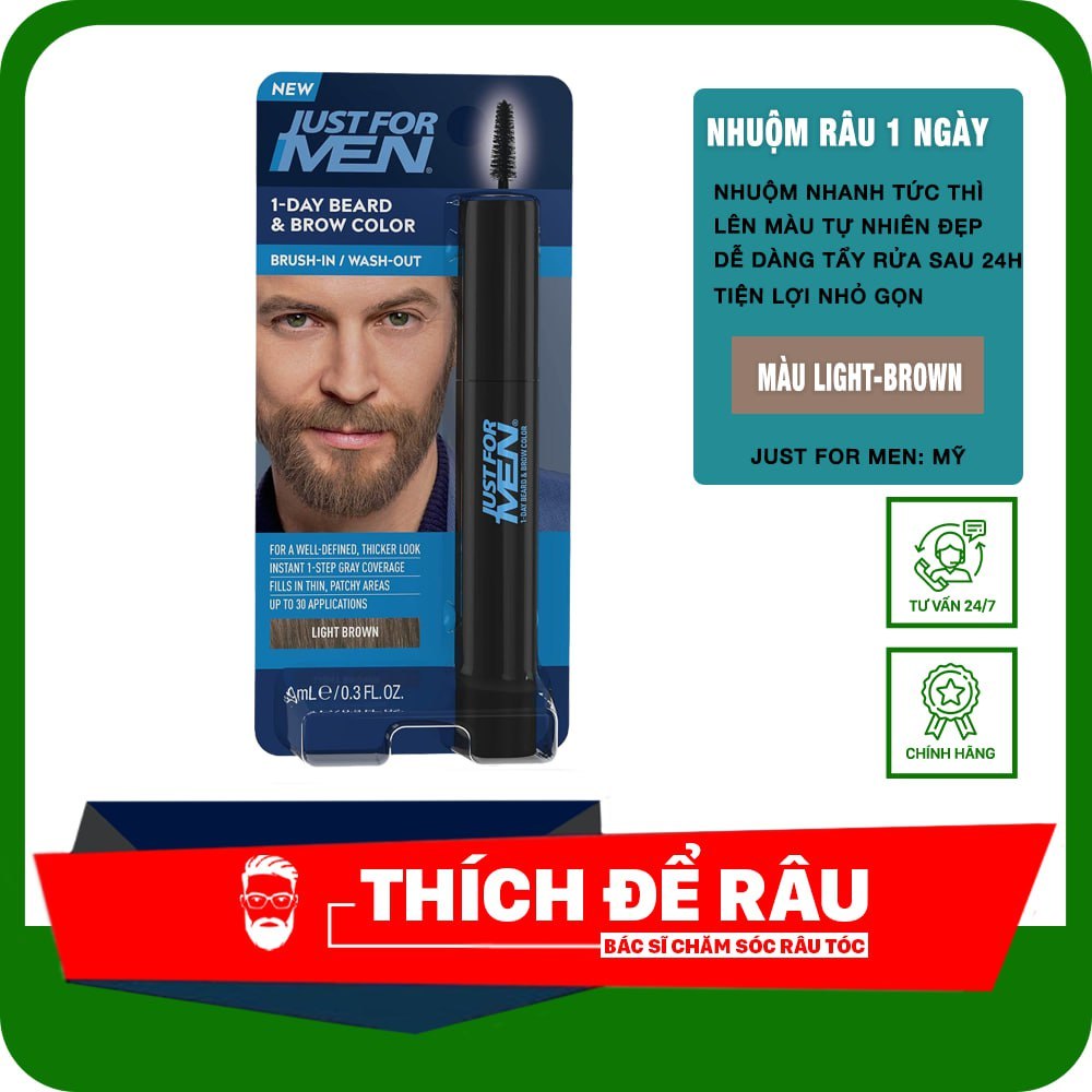 Nhuộm Râu Tóc Just for Men 1-Day Beard & Brow Color - Màu Nâu Sáng