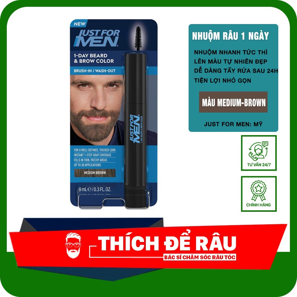 Nhuộm Râu Tóc Just for Men 1-Day Beard & Brow Color - Màu Nâu tối