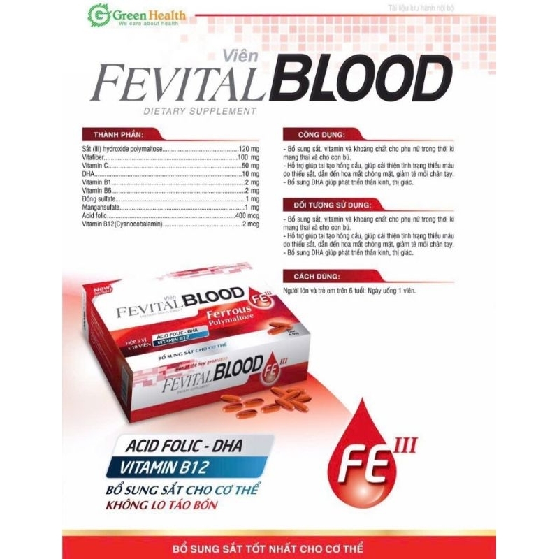 Fevital Blood_ Bổ sung sắt, giảm tình trạng thiếu máu  cho  mọi đối tượng: phụ nữ mang thai, cho con