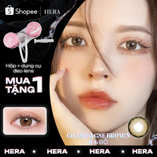  Kính Áp Tròng Hera Nâu Bóng Viền Đen 0 - 6 Độ CHAMPAGNE BROWN Nhập Khẩu Hàn Quốc Lens Cận 6 Tháng 