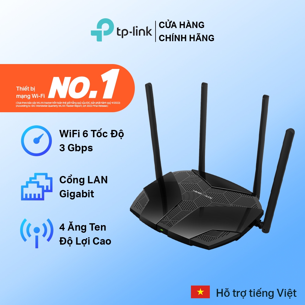 [Hỏa tốc] Router WiFi 6 AX3000 Mercusys MR80X – Tốc Độ Siêu Nhanh, Bảo Mật WPA3, Công Nghệ MU-MIMO
