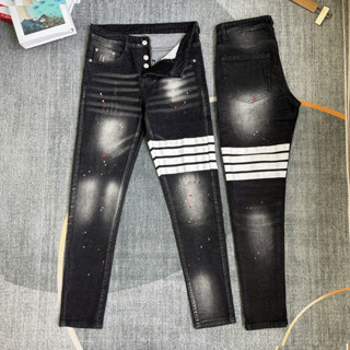  Quần bò nam đen xanh kẻ sọc trắng kẻ ngang thêu tua bốn cúccc. chất jean co giãn xu hướng năm 