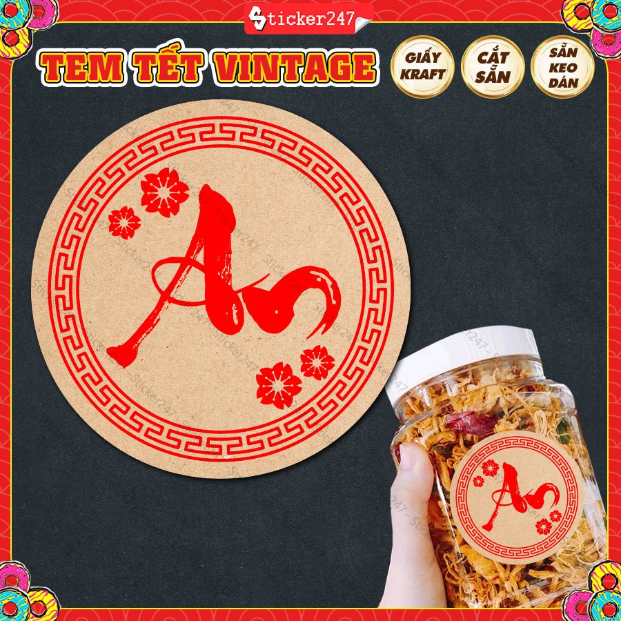 Tem Tết Chữ An Vintage Giấy Kraft 🌈𝑭𝒓𝒆𝒆𝒔𝒉𝒊𝒑 Tem Dán Tết - Nhãn Dán Tết  - Decal Tết Dùng Dán Hộp Bán