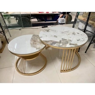 Bàn trà tròn đôi mặt đá ceramic chống ố- bàn trà sofa