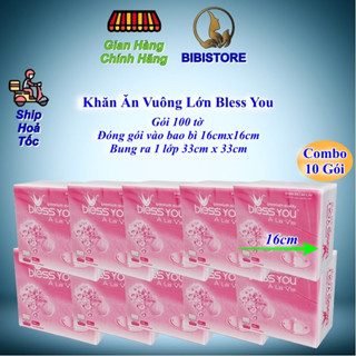 [Combo 10 Bịch] Có Mã QR - Khăn Ăn Vuông Lớn 16x16cm BLESS YOU Bịch 100 tờ