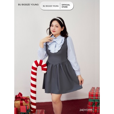 Đầm phối giả 2 dây phối nơ  BIGSIZE (55kg đến 95kg) – 24dyd195 - [BU Bigsize Young]