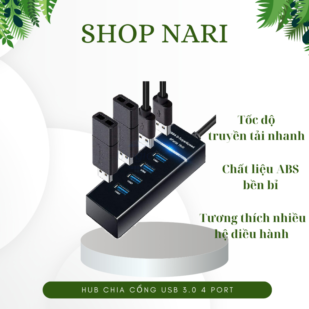 Bộ chia cổng Usb 4 cổng 3.0 hub 7 cổng usb cho máy tính laptop ổ cắm điện có đèn led tiện dụng