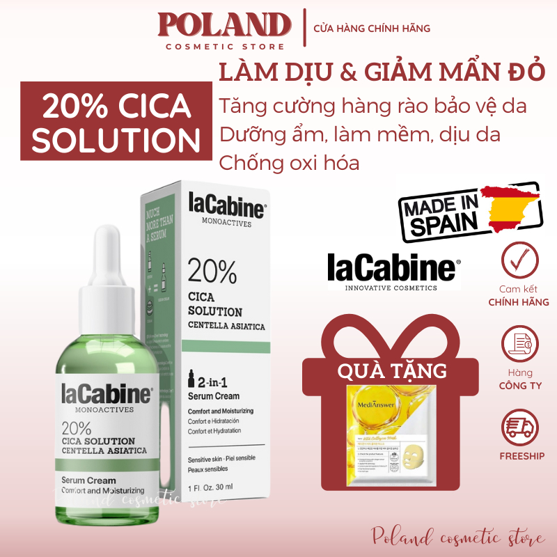 Serum LaCabine 20% Cica Solution Serum cream phục hồi làm dịu với tinh chất rau má giảm đỏ da 30ML