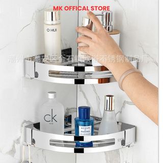  Kệ góc nhà tắm inox 304 dán tường giá để đồ nhà tắm cao cấp chịu lực tốt kèm 2 móc treo keo dán đinh ốc 