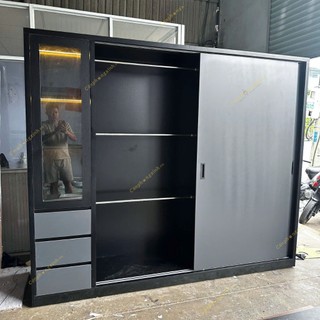Tủ quần áo, tủ cửa lùa, kết hợp kệ cánh kính trang trí hiện đai, gỗ cn MDF, CPX-T80
