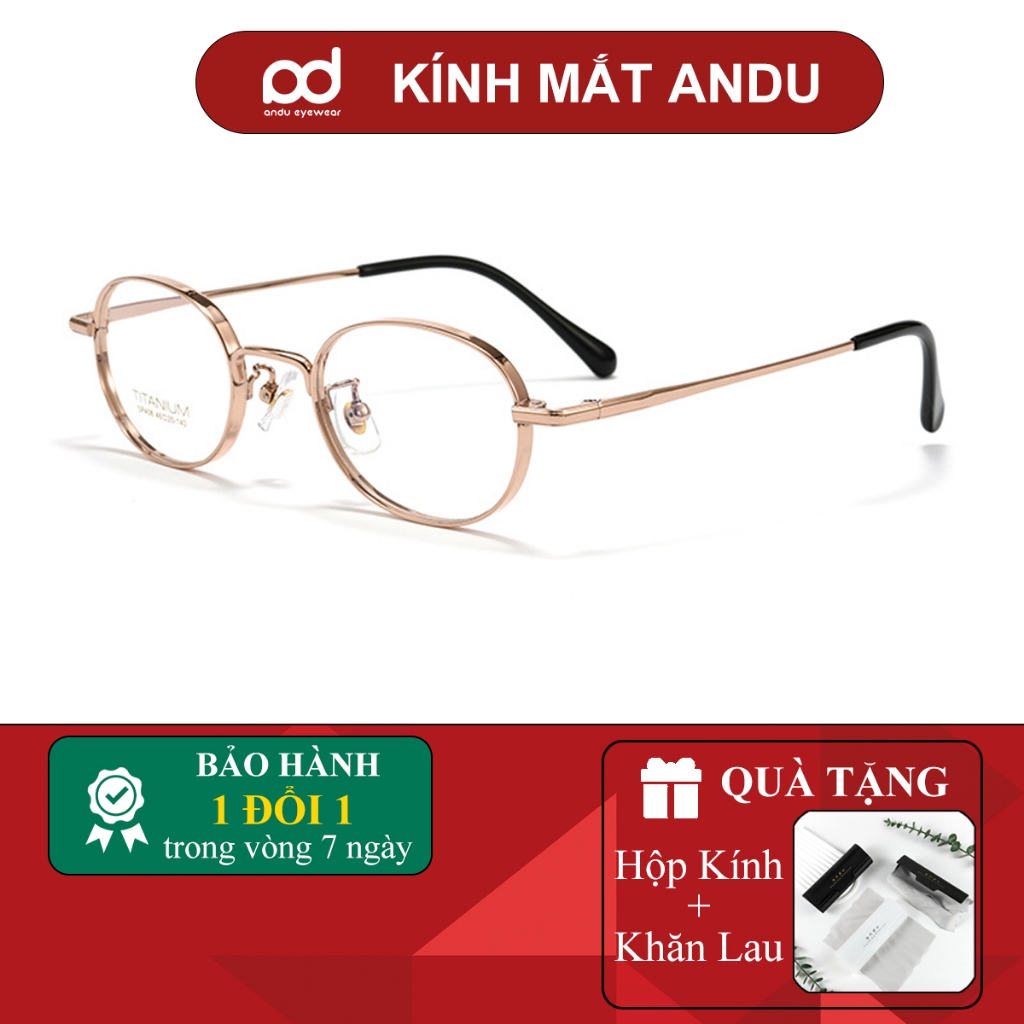 Gọng kính cận thời trang nữ ANDU dáng oval dẹp chất liệu TITANIUM phong cách Y2K - S408