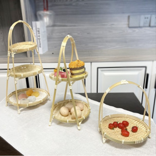 Mẹt tre tầng đế tròn, đế vuông, kệ 3 tầng đựng bánh kẹo mứt tết đồ ăn trang trí phụ kiện decor chụp ảnh