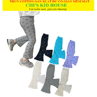   10 TONE MÀU ĐẸP  QUẦN ỐNG LOE THUN COTTON GÂN CO GIÃN NHIỀU HOẠ TIẾT CHO BÉ GÁI 9-25KG 