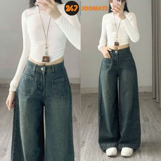  Quần jeans ống rộng  247Joomate demin màu retro hack dáng 851 P0K19 