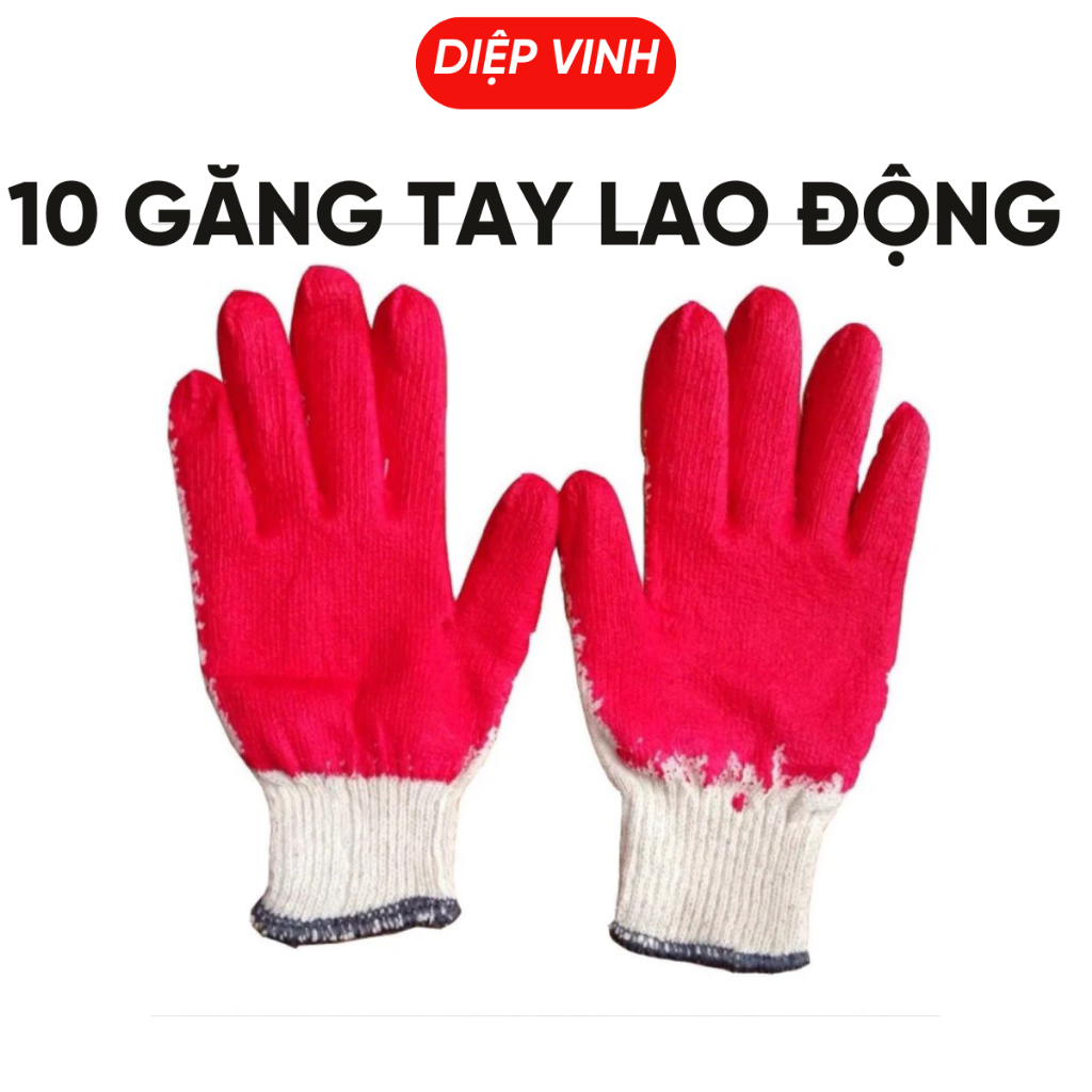 Combo 10 đôi găng tay lao động phủ sơn đỏ dày dặn