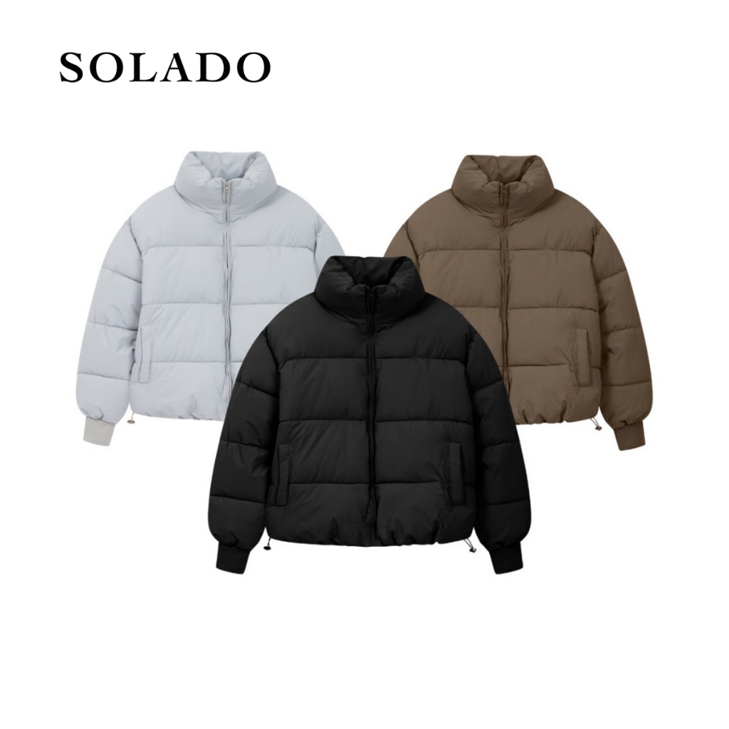 Áo Khoác Phao Cao Cấp SOLADODáng Lửng Boxy Cổ Cao, Áo Pufer Jacket Basic 2024 Nam Menswear Giữ Ấm Ch