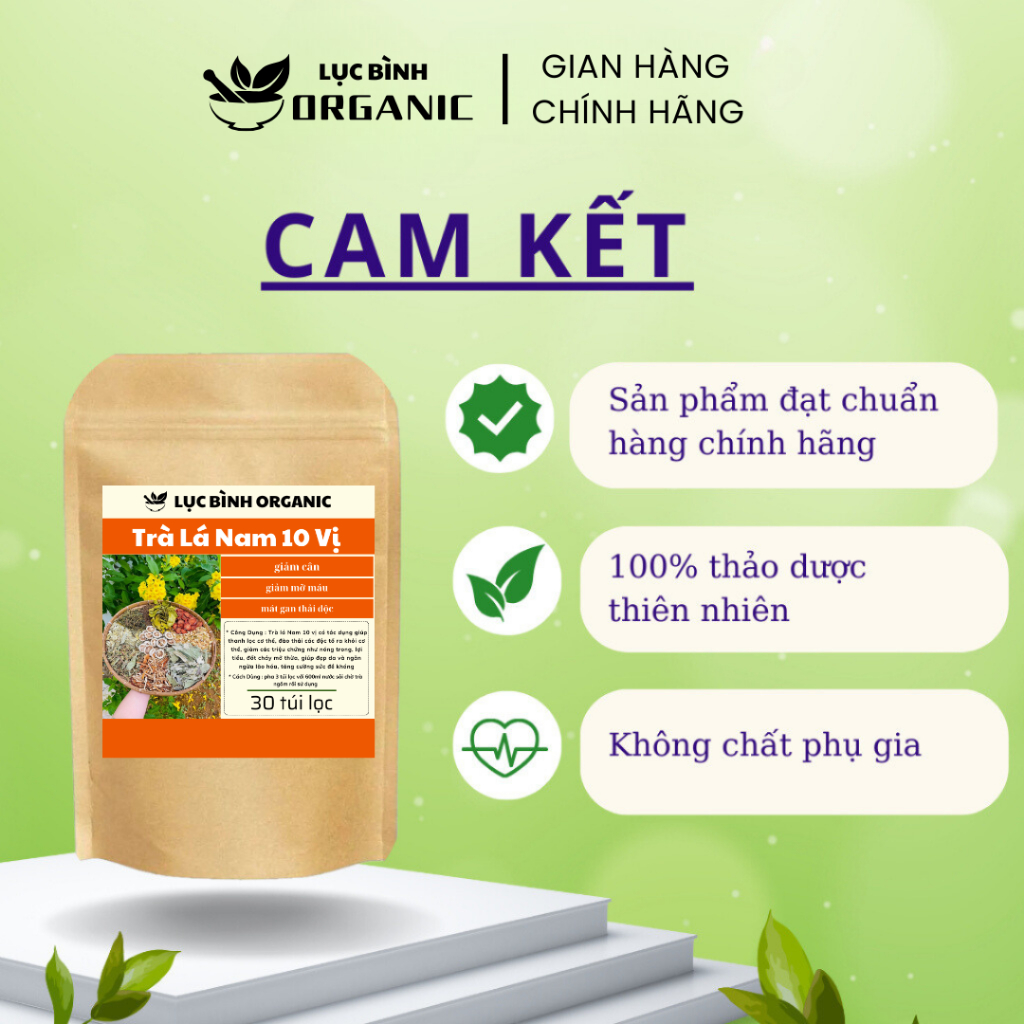 Trà giảm cân 10 vị lá nam, giảm cân hiệu quả, xẹp bụng, giảm mỡ bụng, thải độc ruột mát gan, thải độc gan - ORGANIC