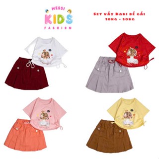 Set Váy Kaki Bé Gái 10Kg - 50Kg Vải Chính Phẩm Dày Dặn Mềm Mịn Mát Chân Váy Xếp Ly Kèm Chip